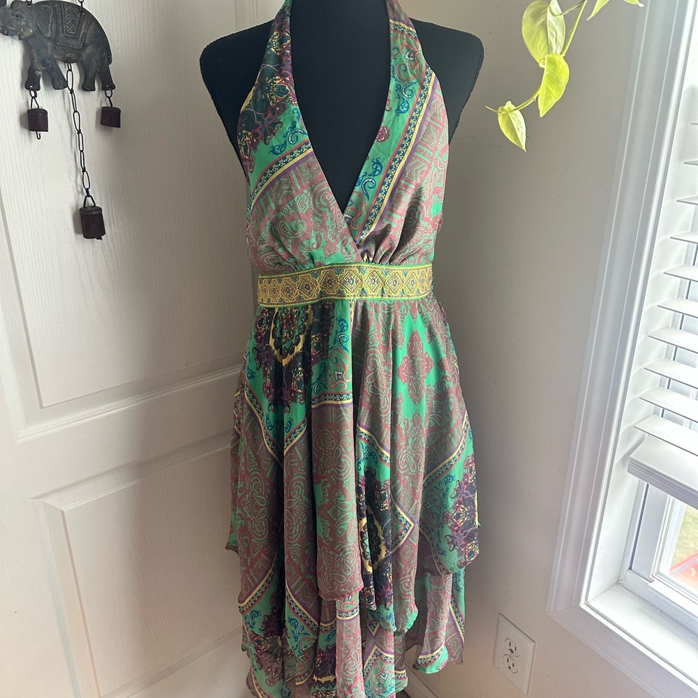Flying Tomato Green and Brown High Low Dress